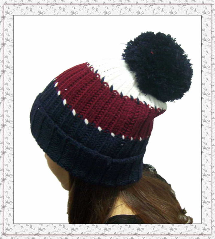 Custom Made Knitted Beanie Hat with Stripes (1-3539)