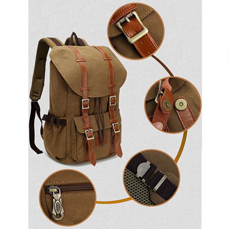 Casual Canvas Schoolbag Vintage Leather Shoulder Backpack Rucksack Bookbag Satchel Hiking Bag