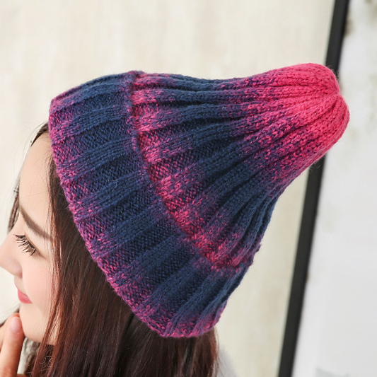 Womens Unisex Autumn Winter Warm Knitted Tie Dyed Gradual Caps Beanie Braided Hat (HW122)