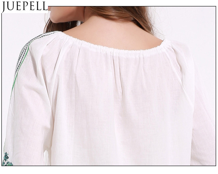 Summer New Women Strap Pleated Sleeve Shirt Embroidered Retro Big Yards Loose Shirt T-Shirt Blouse