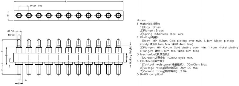 12 Pin SMT Spring Loaded Pogo Pin Connector