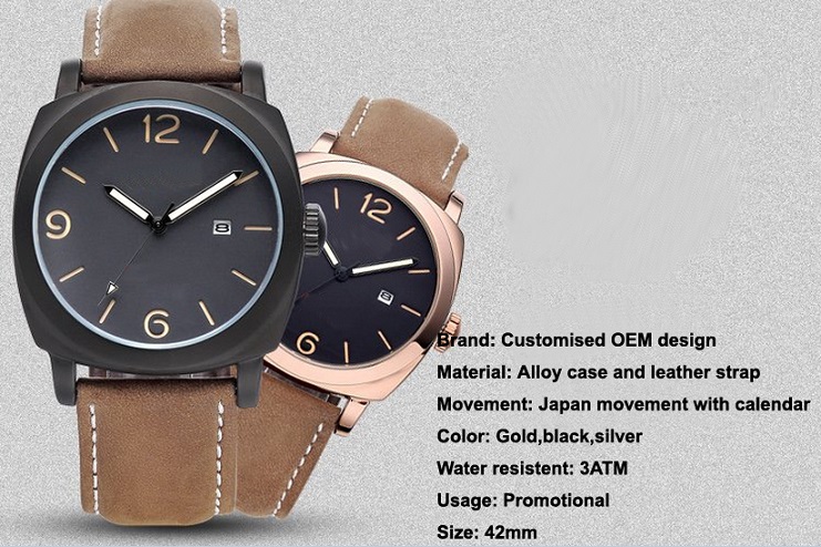 Customised Design Leather Strap Watch with Calendar