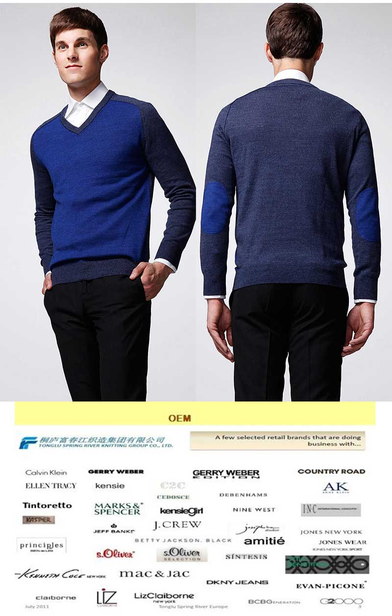 Long Sleeve Pure Colour V Neck Pullover Man Sweater