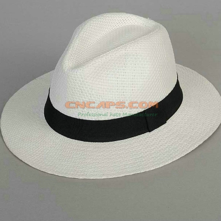 Custom Design Panama Cap with Printed Logo Ribbon