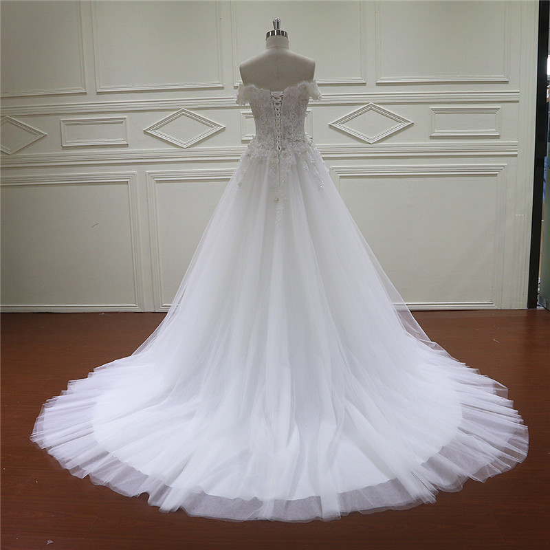 off Shoulder Rhinestone Bodice Wedding Gown