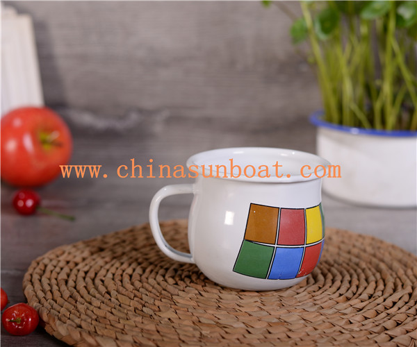 Sunboat Enamel Tea Coffee Mug Cup+Lid Porcelain Decal Mug Tableware