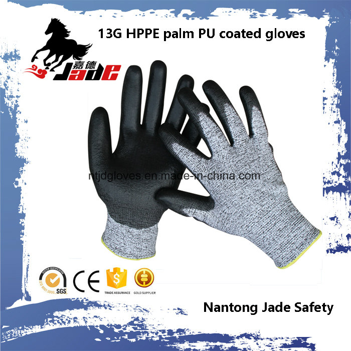 13G PU Coated Hppe Cut Labor Glove Level Grade 3