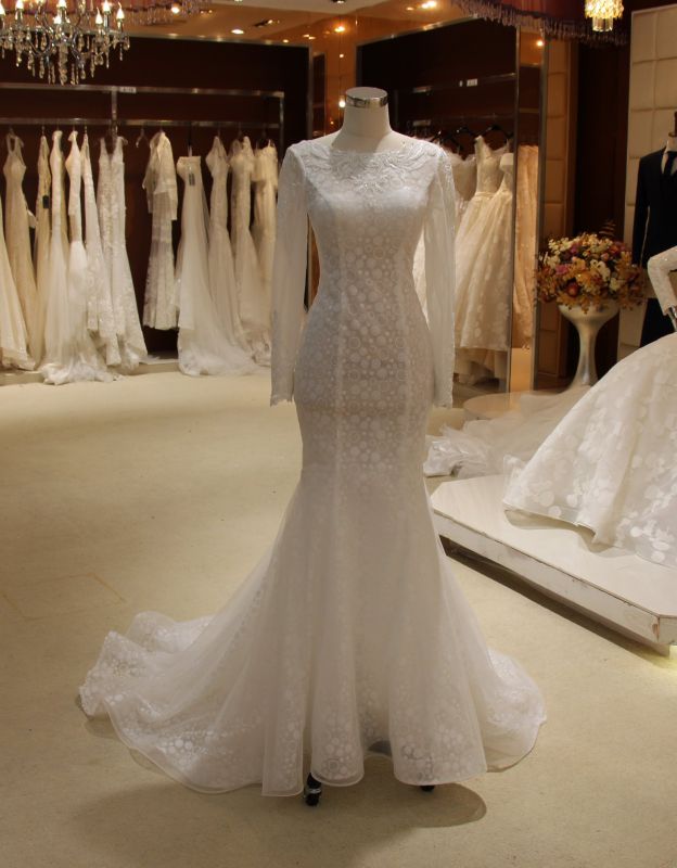 Mermaid Illusion Neck Long Sleeve Wedding Dress