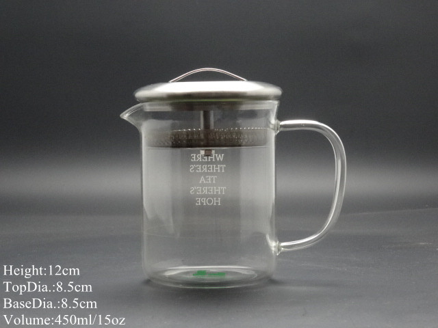 500ml Singlge Wall Hand Made Borosilicage Glass Teapot with Steel Lid