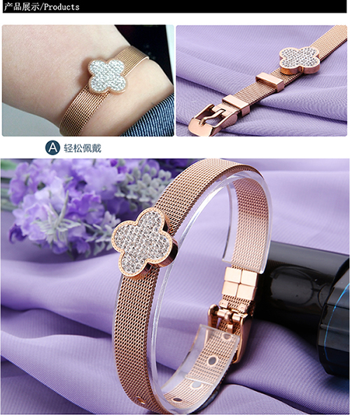 Ladies Fashion Jewelry Stainless Steel Four Leaf Clover Bracelet