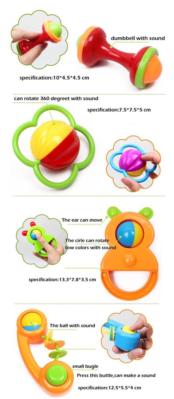 Eco-Friendly Plastic 6PCS Baby Handbell Baby Rattle (10220309)