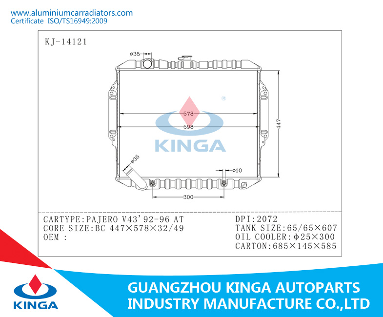 Car Auto Aluminum Radiator for Pajero V43'92-96 at