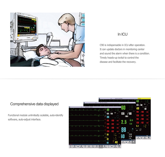 17 Inch Modular Multi-Parameter Patient Monitor, ECG EKG Monitor, Touch Screen Handheld Vital Signs 12-Leads ECG Monitor, IBP Monitor (SC-C90)