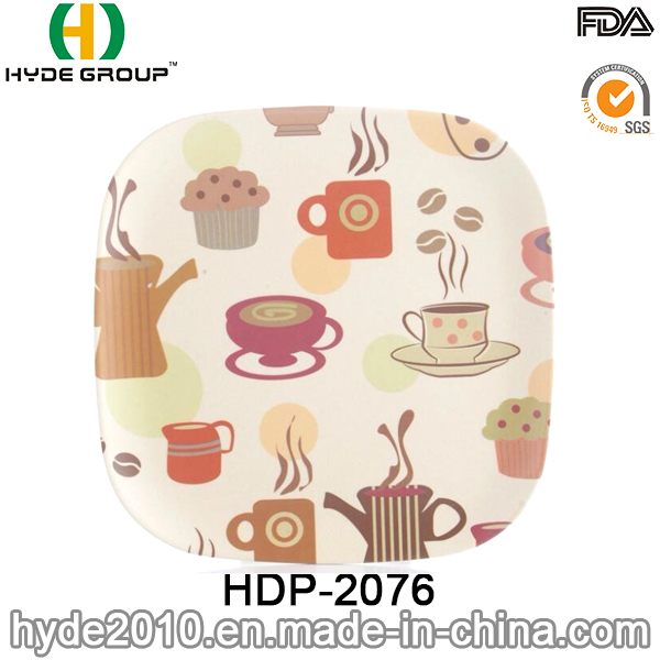 Various Designs Bamboo Fiber Square Plate (HDP-2076)