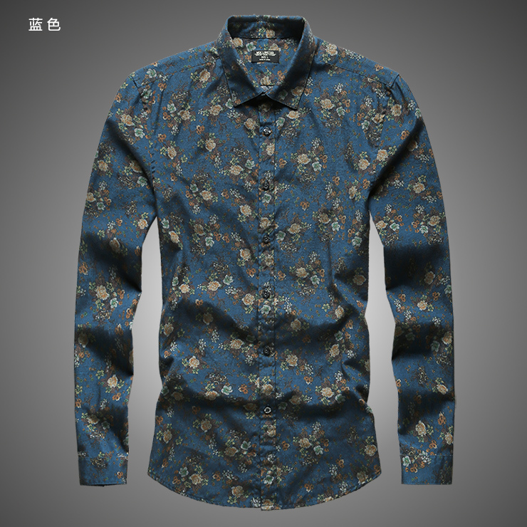 Autumn New Printed Shirts Men Long Sleeved Shirt Slim Men's Casual Shirt