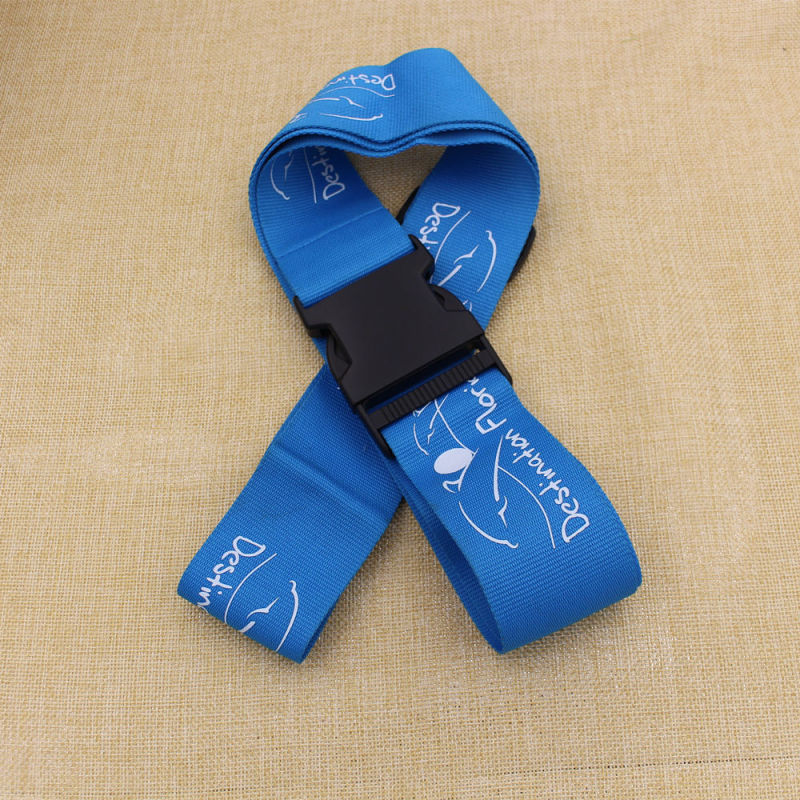 Supply Custom Logo Printed Blue Luggage Strap