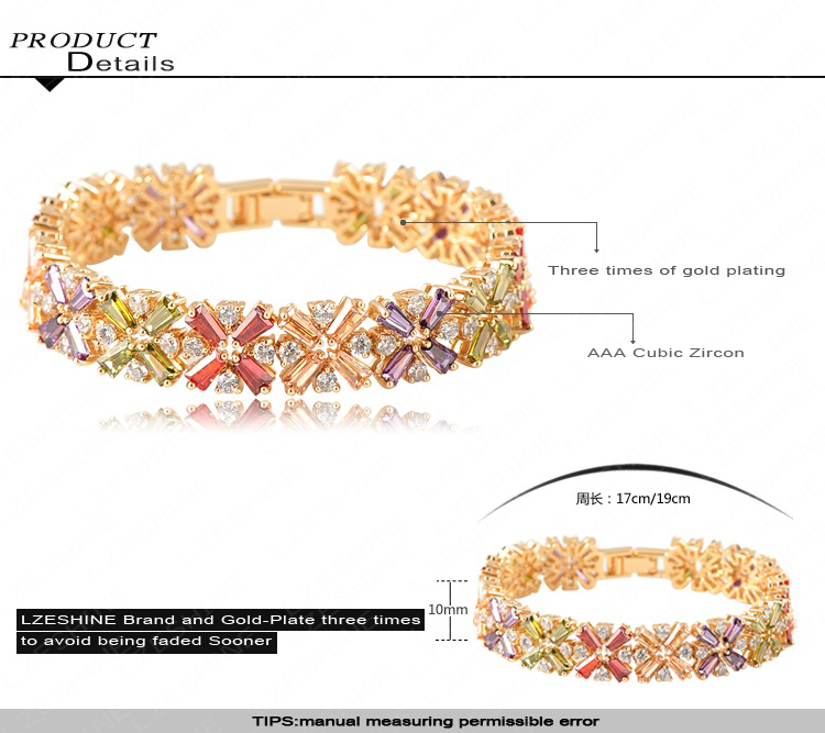 Women Gold Inlaid Zircon Wedding Bridal Bracelets (CBR0011-C)