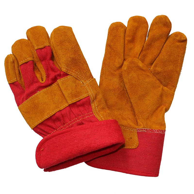 Brown Leather Cotton Full Lining Winter Safety Protective Gloves