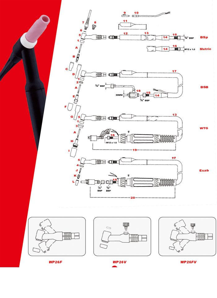 International Standard 3m/4m/5m Welding Torch (WP26)