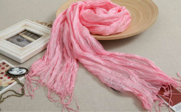 Women Pure Silk Solid Color Long Ruffle Scarf with Friges (SD260L)