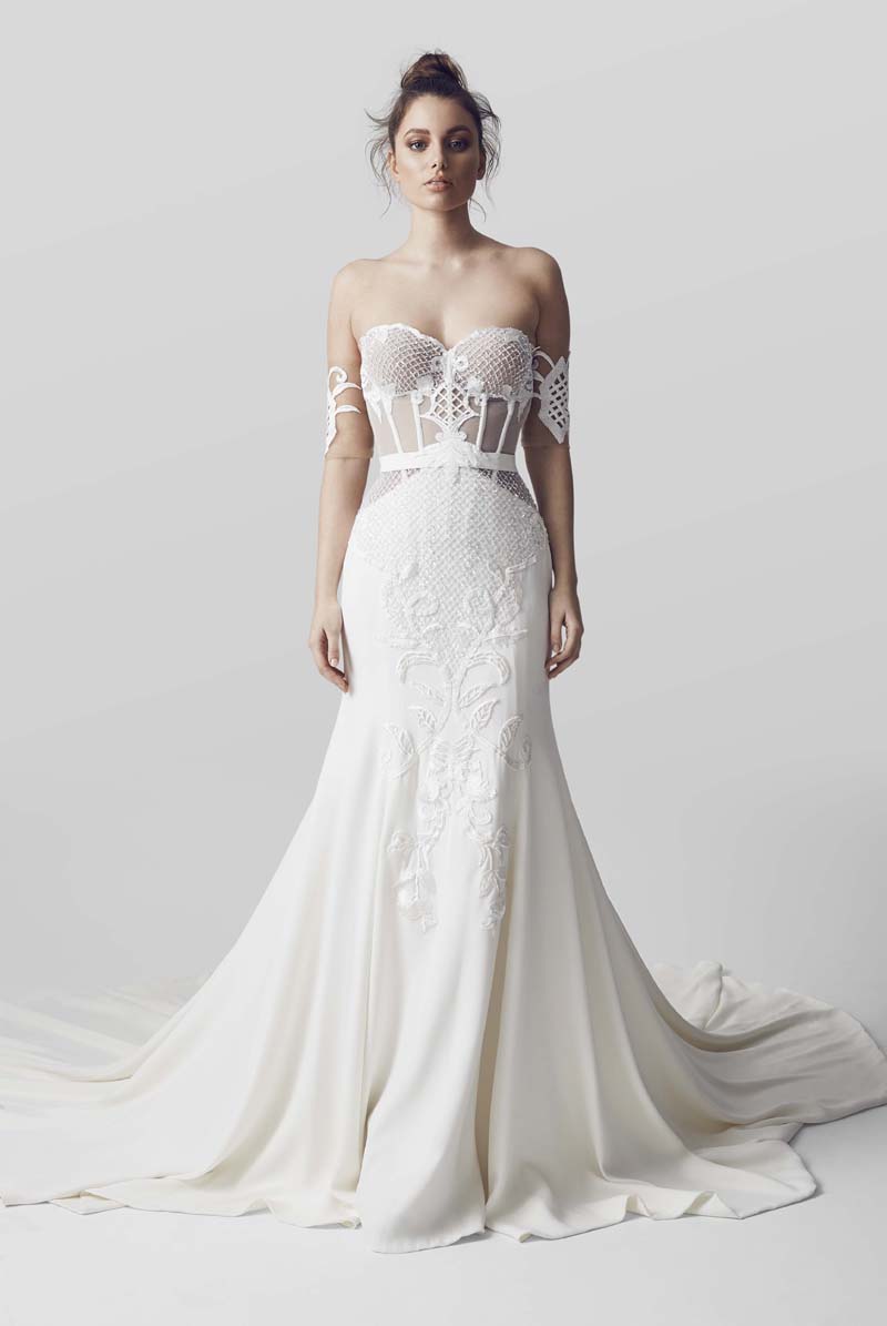 Embroidered Wedding Dress with Strapless Neckline