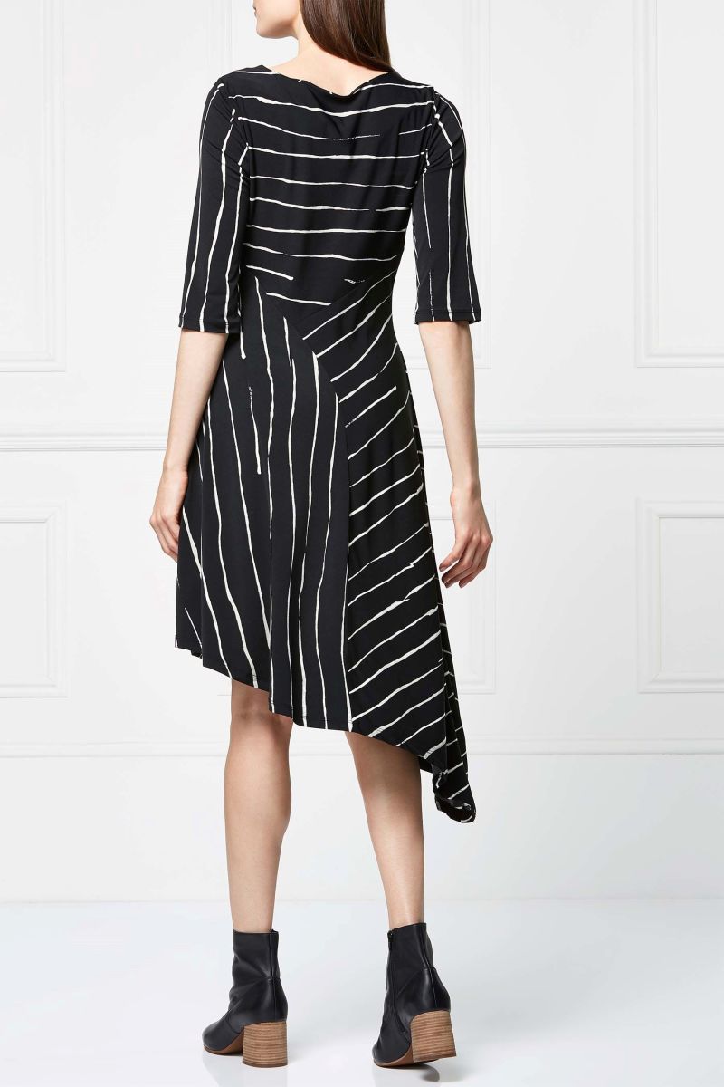 Black Stripe Hem Asymmetric Dress