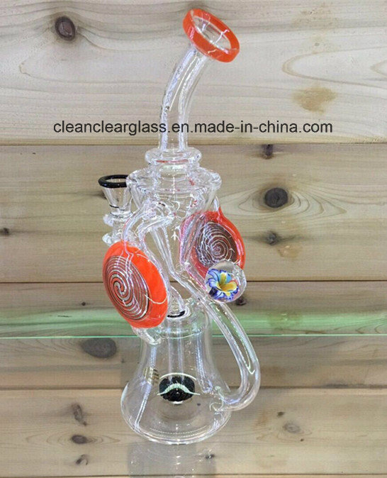 Factory Wholesale High Quality Colored Glass Water Pipe Recycler with a Flower Marble