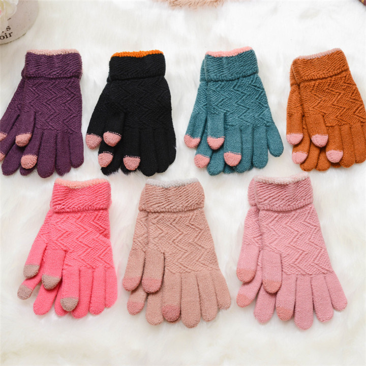 Sweet Pink Touch Screen Warm Glove Jacquard Knit Women Glove. Wholesale