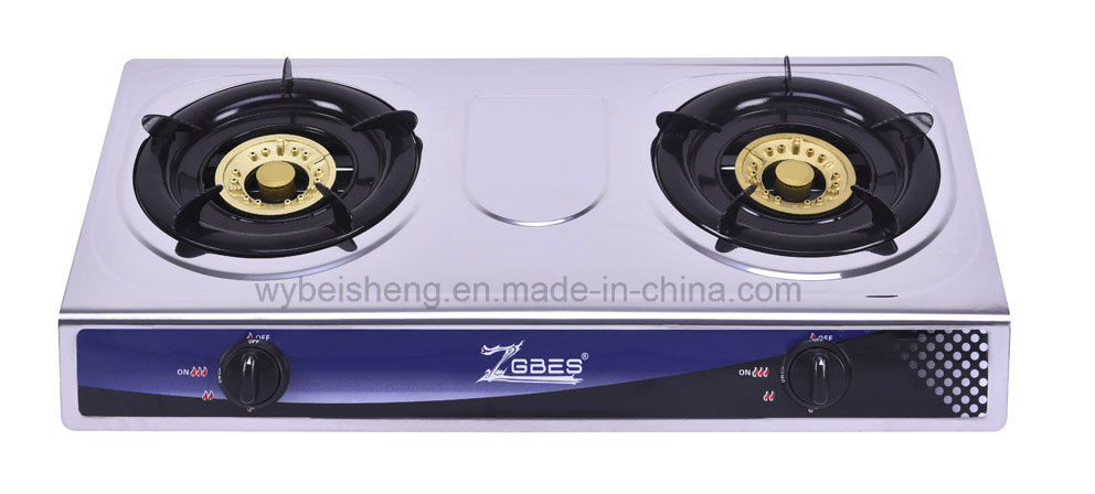 Classic Stainless Steel Gas Stove, Two Burners, Blue Fire