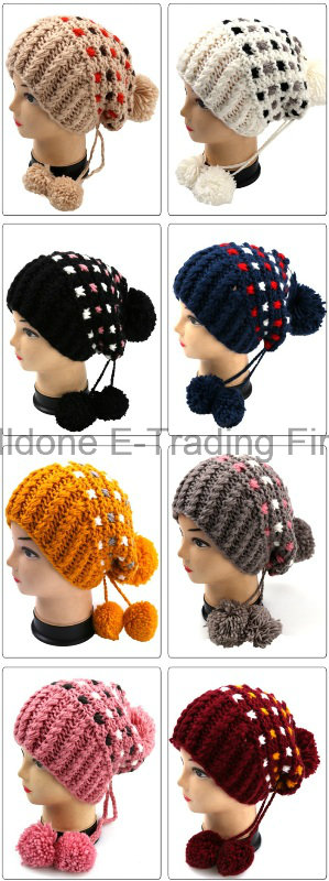 Hot Sale Jacquard Hand Knit Hat with POM POM