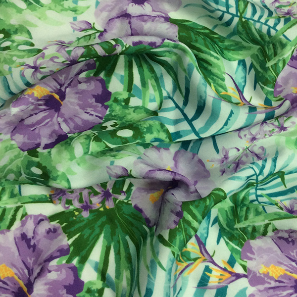 Polyester Stretchable Satin Chiffon Flower Printed Garment Fabric