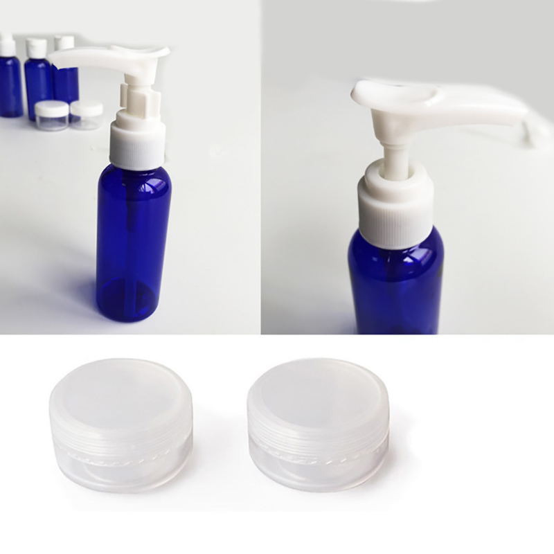 9 Piece Set Blue Plastic Travel Set, Pump Sprayer Bottle (PT04)