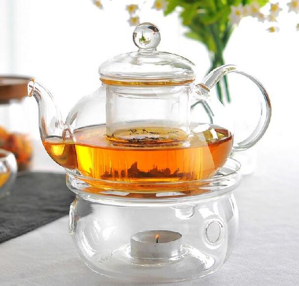 Clear Glass Round Shape Warmer Base for Tea Coffee Pot Flower Teapot