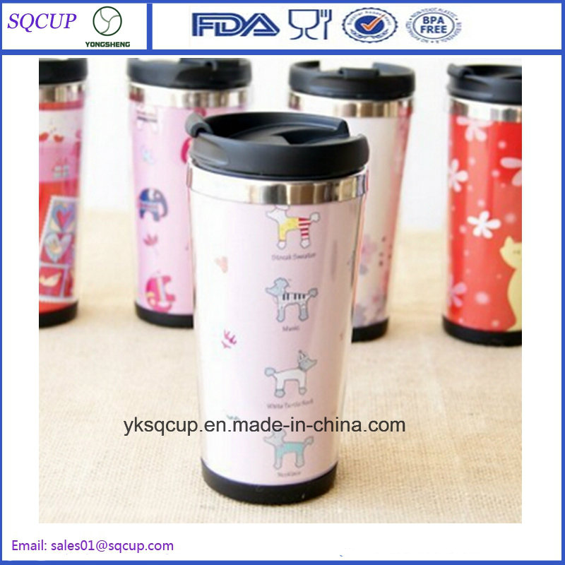 Wholesale Double Wall Heat Preserve Stainless Steel Auto Mug/Thermos Cup Plastic Outer Tumbler Cup with Paper Insert