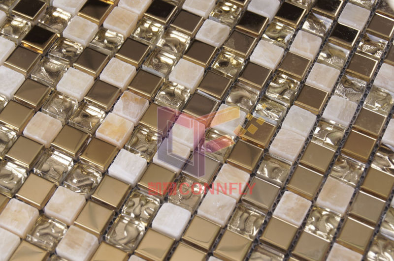 Stainless Steel Mix Marble Glass Metal Mosaic Tile (CFM752)