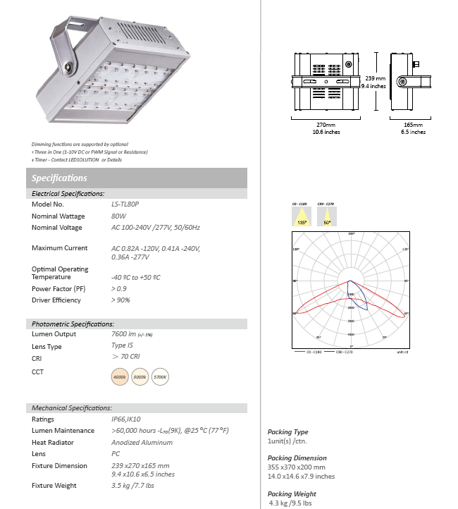 2015 40W New LED Tunnel Light with IP66 Ik10