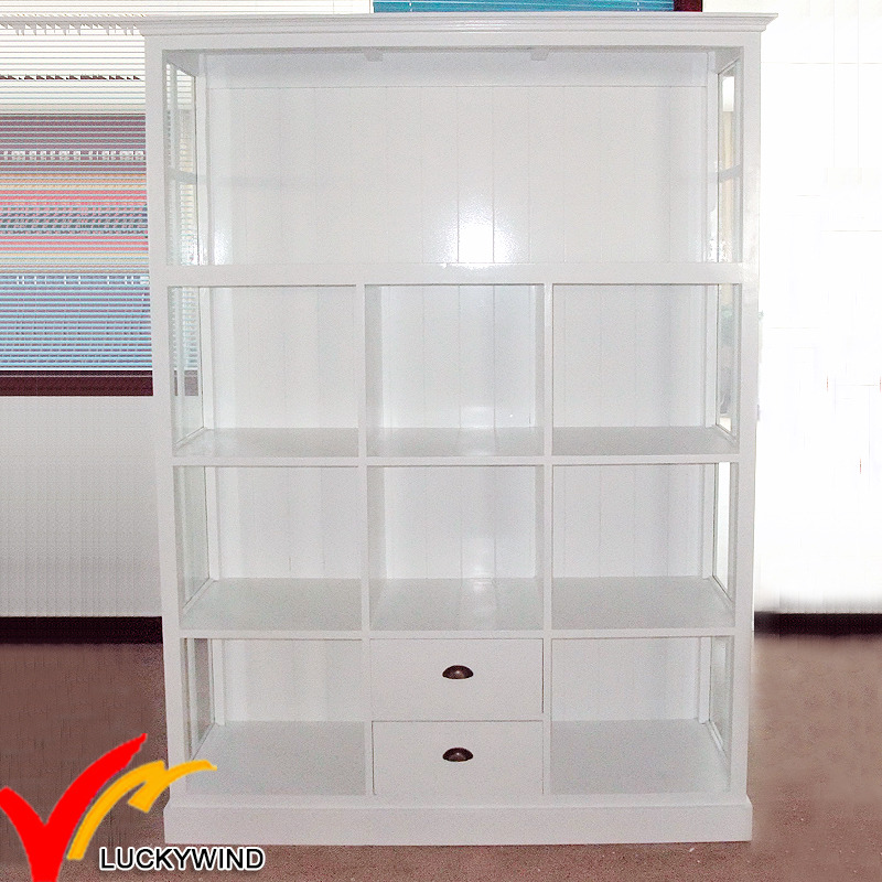 White Glass Front Antique Vintage Wooden Display Cabinet