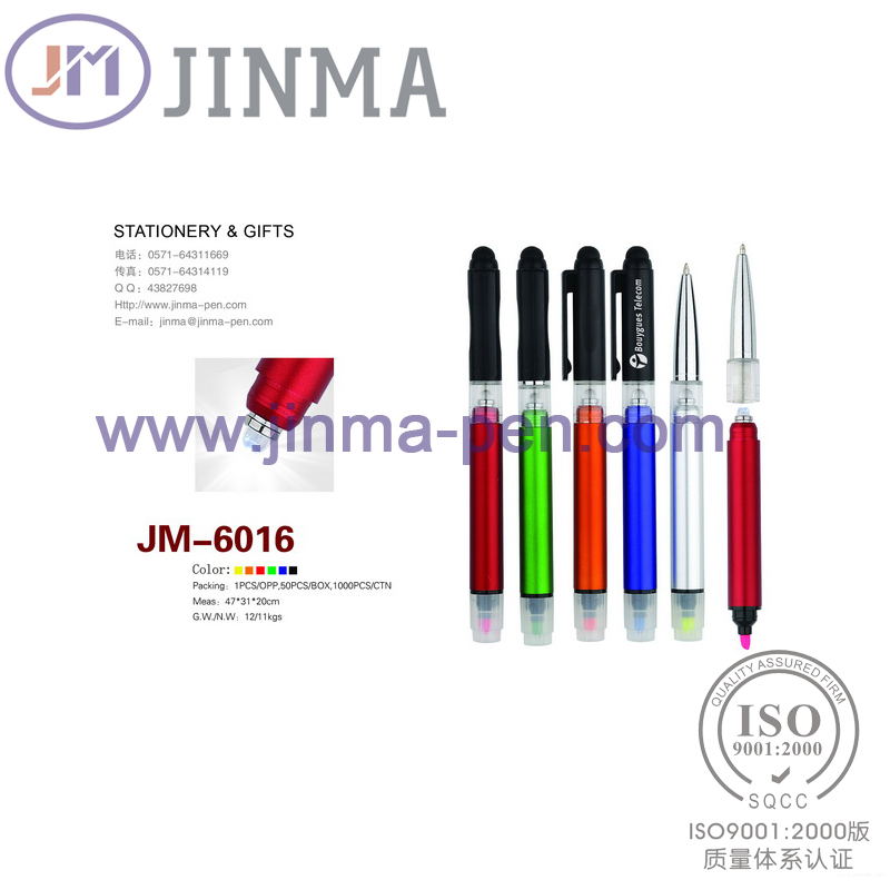 The Promotion Highlighter Ballpoint Pen Jm--6016 with One LED Stylus Touch