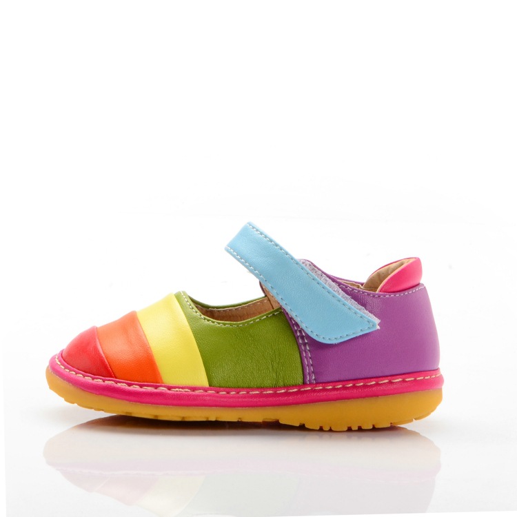 Rainbow Handmade Baby Girl Squeaky Shoes Soft Kids Leather Shoes