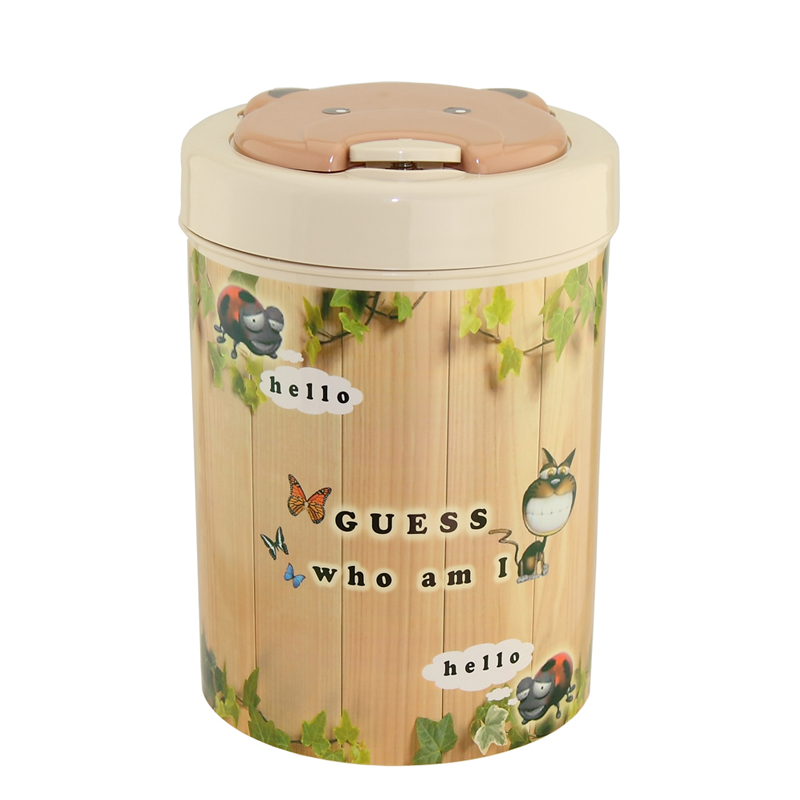 Bear Shape Cover Round Plastic Dust Bin (FF-5247-3)