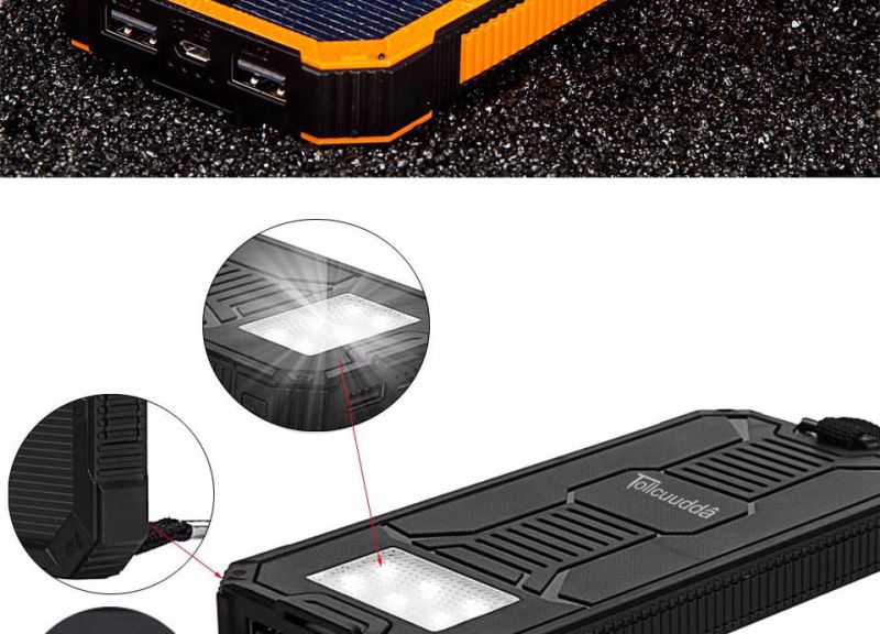 Waterproof 2 USB 8000mAh Solar Power Bank with LED