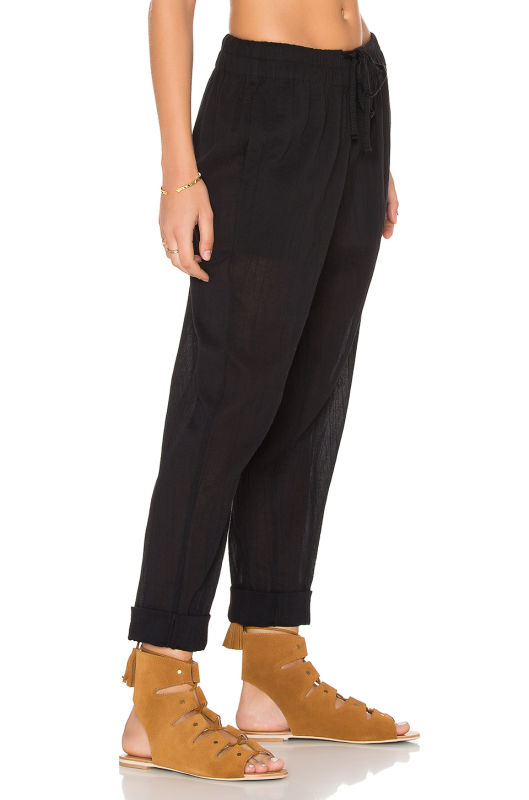 Black Cotton Drawstring Waist Beach Pants