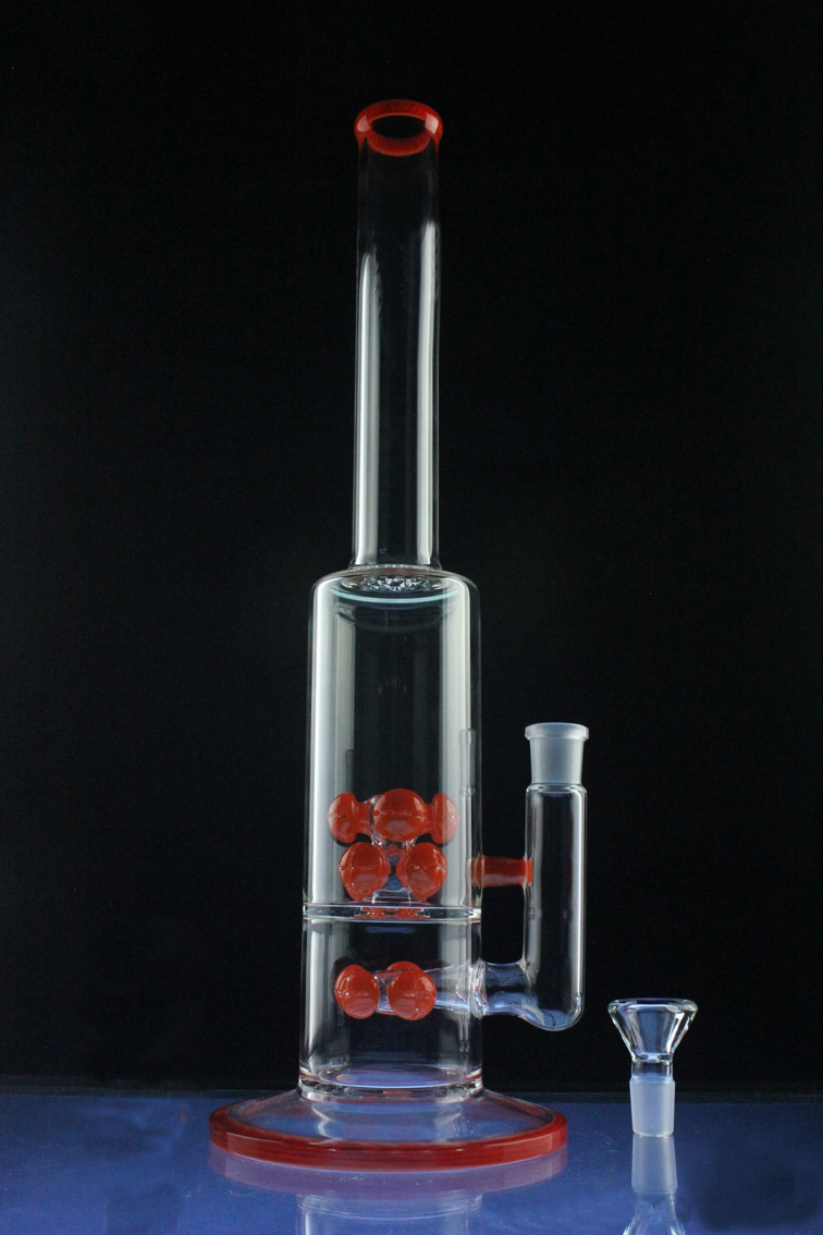 Double Red Cross Mega Tube Glass Smoking Water Pipe (ES-GB-579)