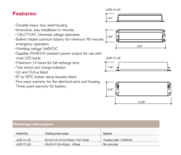 Cus/UL LED Emergnecy Battery Pack, LED Emergency Ballast