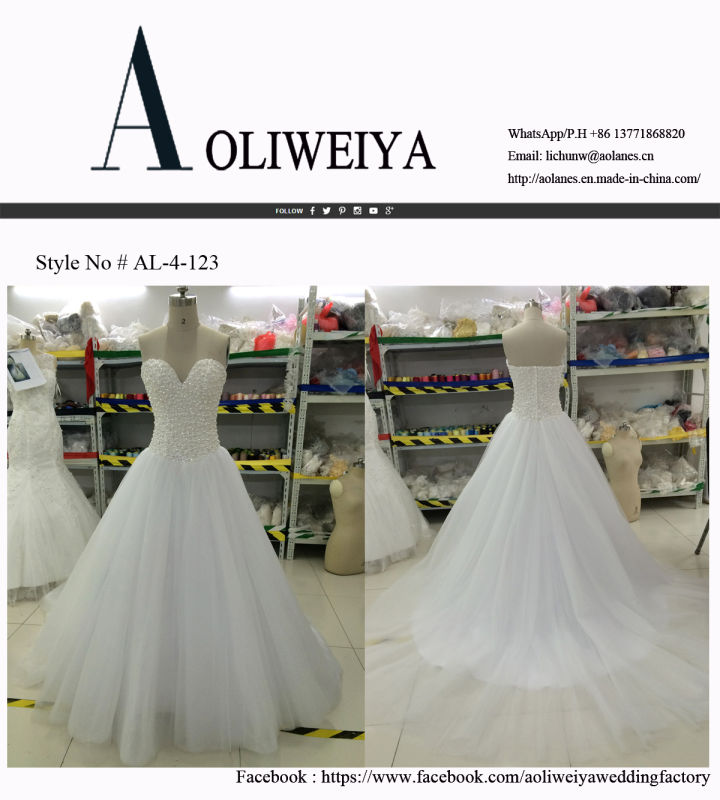 New Bead/Pearl/Rhinestone/Crystal Wedding Dresses with Tulle Train