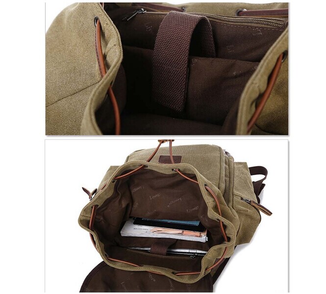 Vintage Canvas Backpack Rucksack Bookbag Satchel Hiking Bag (Khaki)