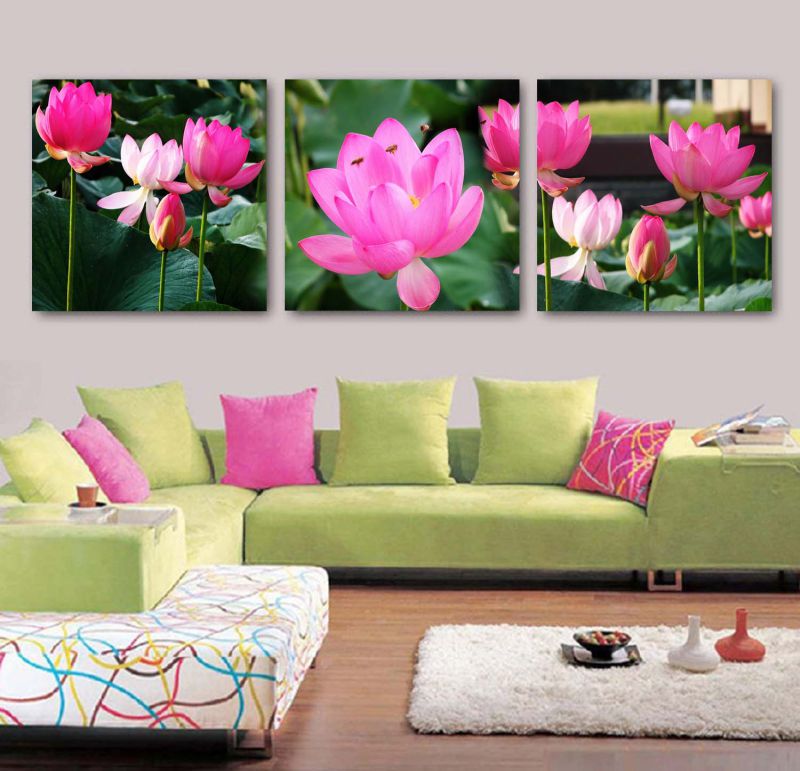 3 Panel Wall Art Oil Painting Lotus Painting Home Decoration Canvas Prints Pictures for Living Room Framed Art Mc-262