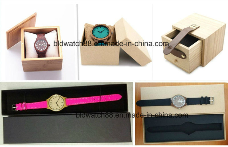 OEM Waterproof Vogue Quartz Watch with Wood Face Leather Band