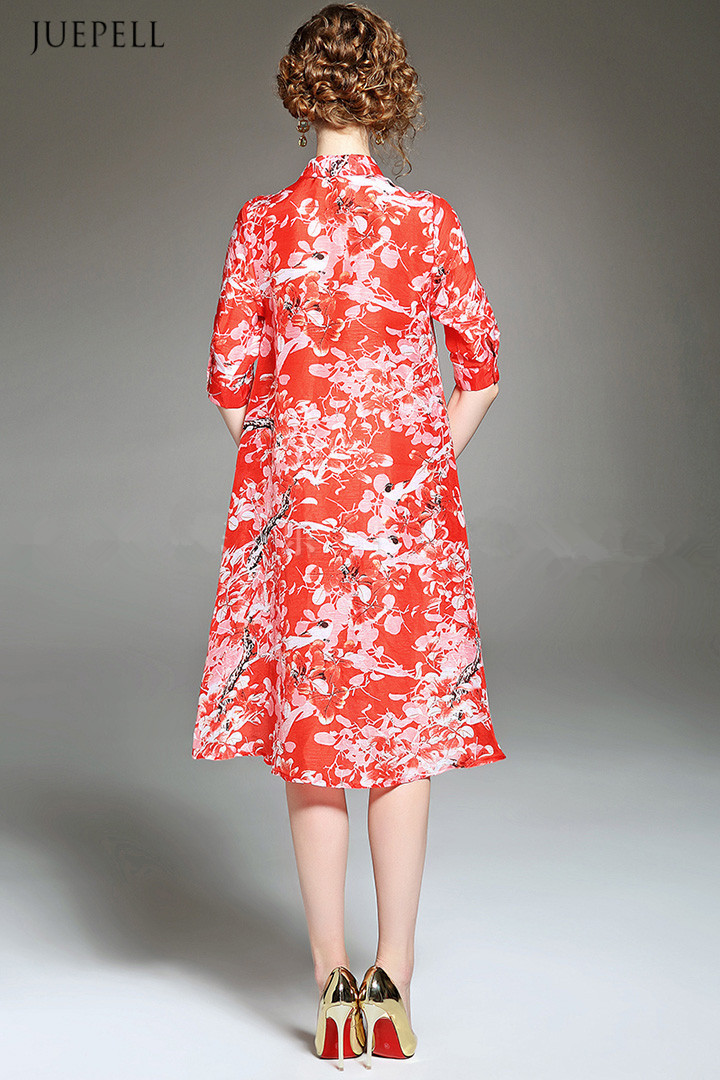 Fashion Elegant Silk Loose Floral Printed Dress