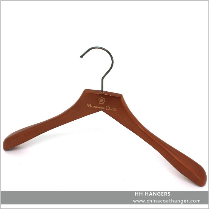 Branded Metal Placque Antique Brown Adult Suit Wooden Top Hanger